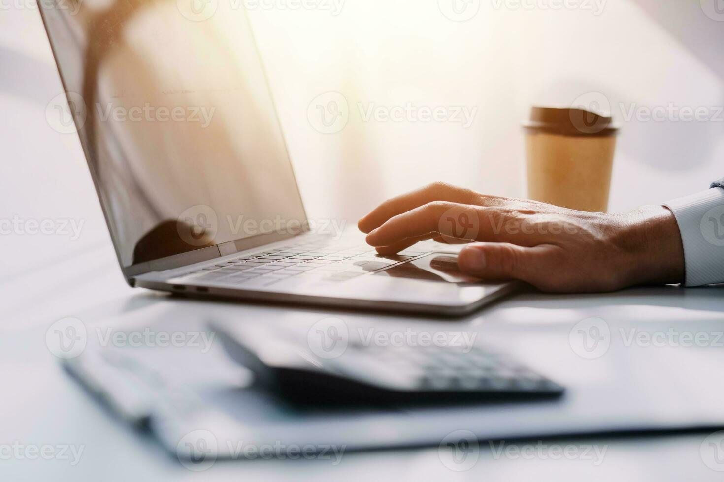 Audit concept,Administrator business man financial inspector and secretary making report calculating balance. Internal Revenue Service checking document. photo