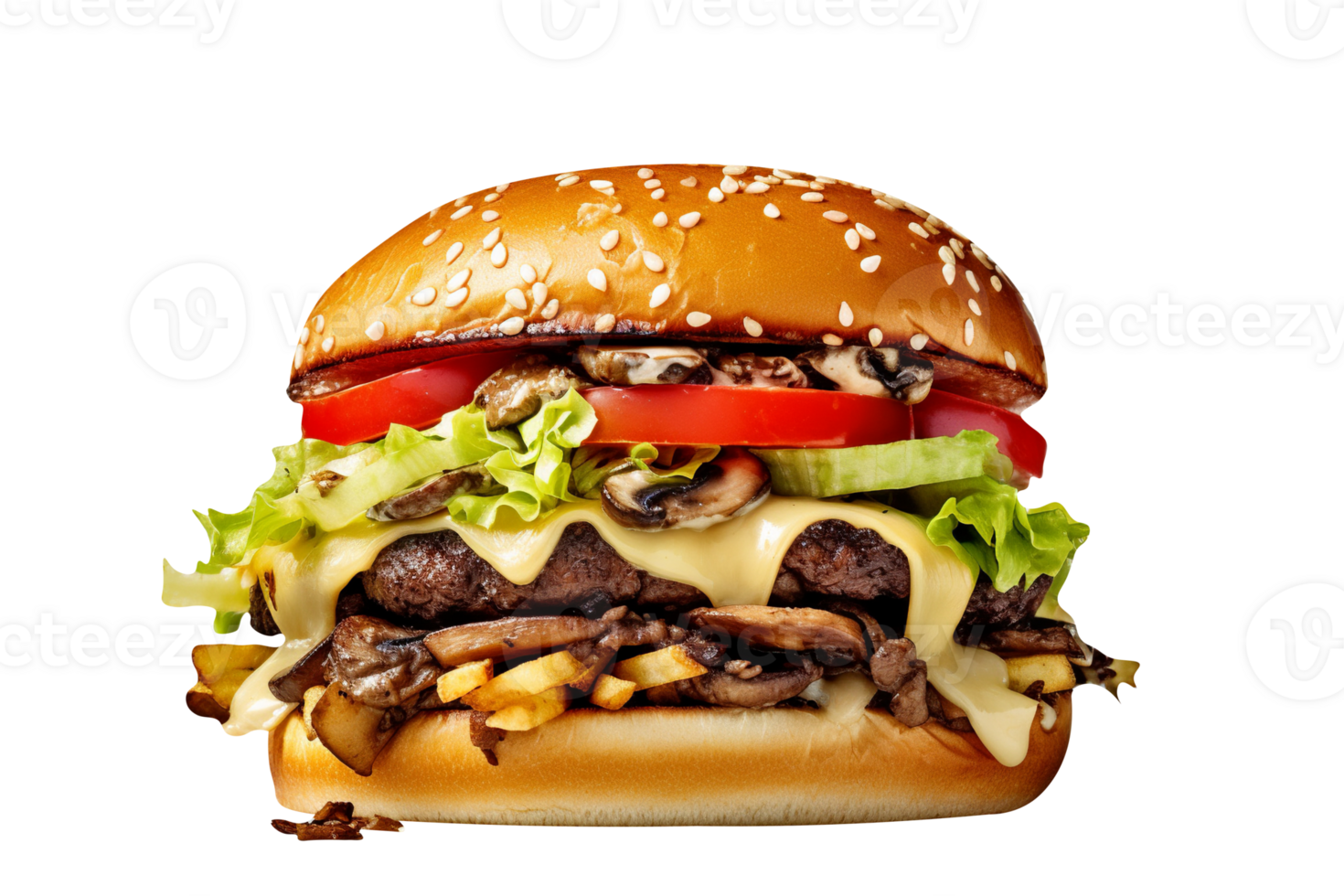 Tasty mushroom swiss burger on transparent background png