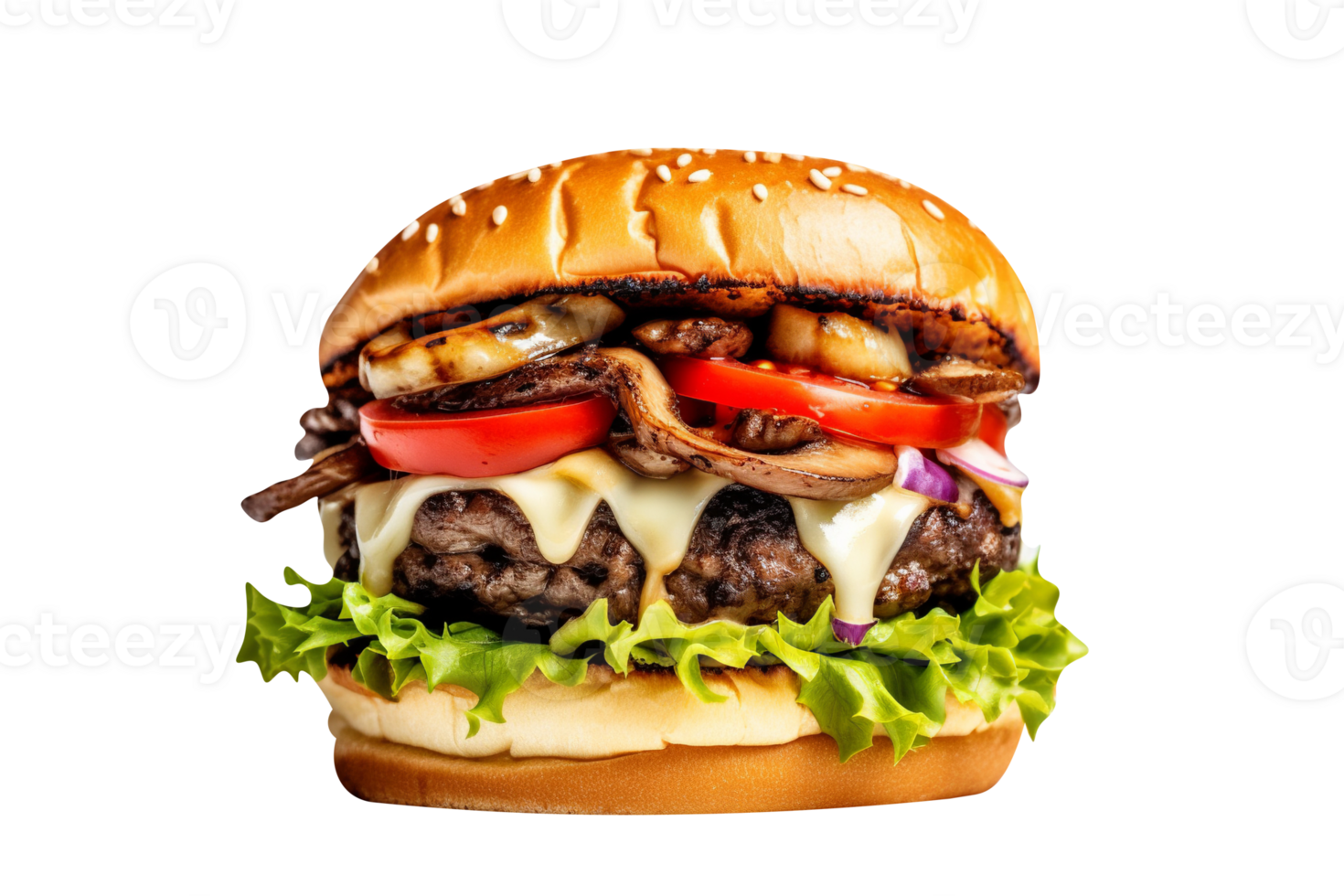 Tasty mushroom swiss burger on transparent background png