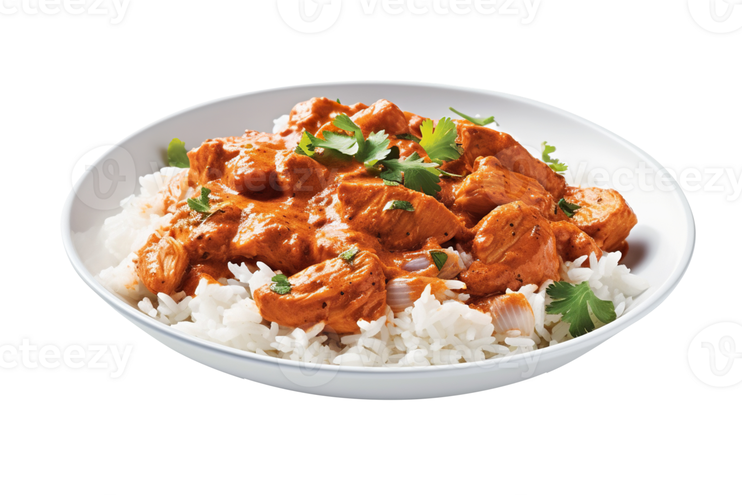 Fresh Indian butter chicken with rice isolated on transparent background png