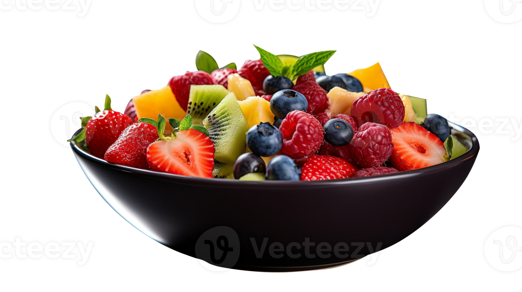 Tasty fruit salad bowl isolated on transparent background png