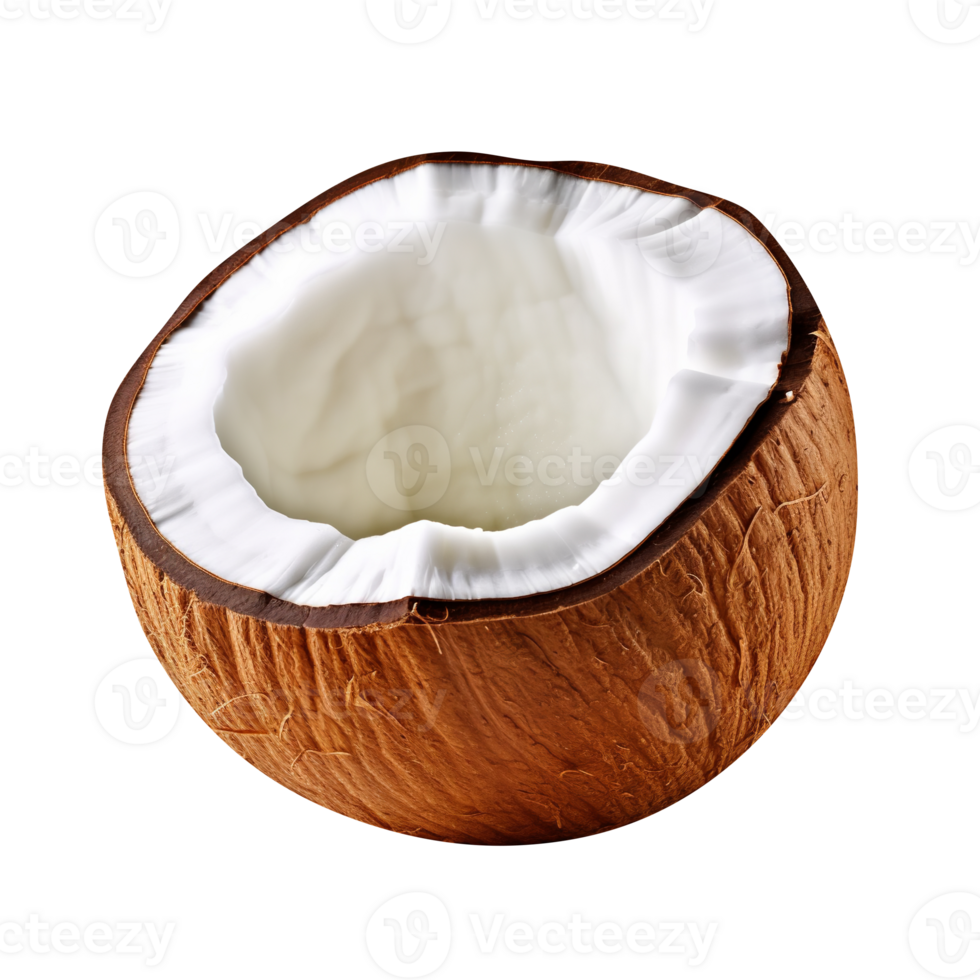 Fresh broken coconut isolated on transparent background png