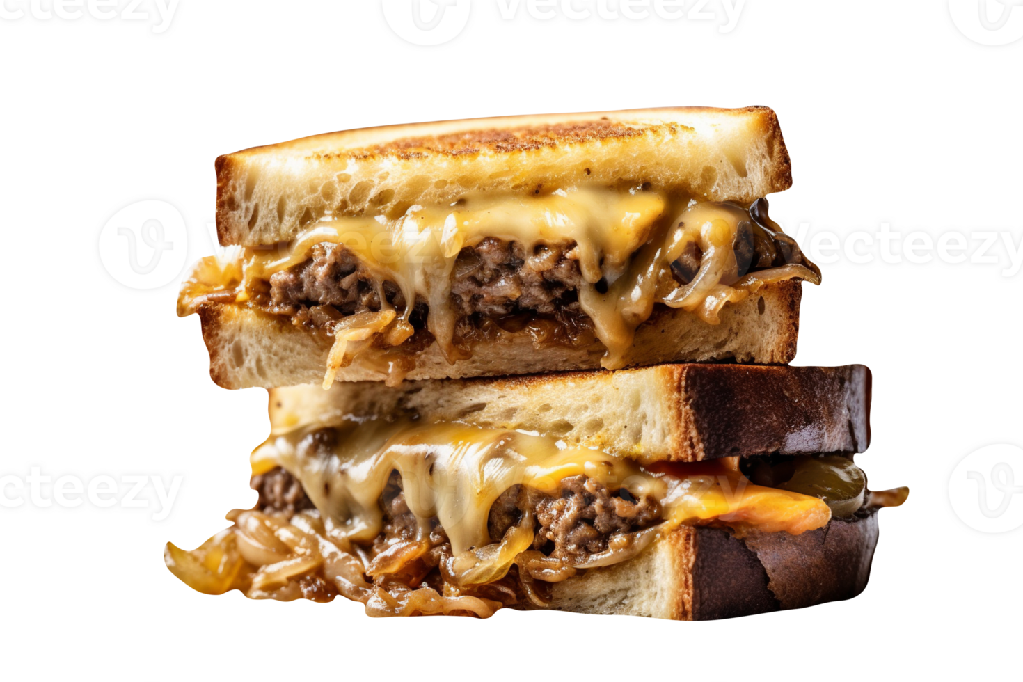 Tasty patty melt sandwich on transparent background png