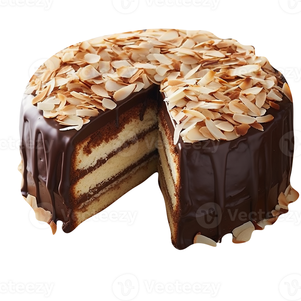 Freshly baked almond joy cake on transparent background png