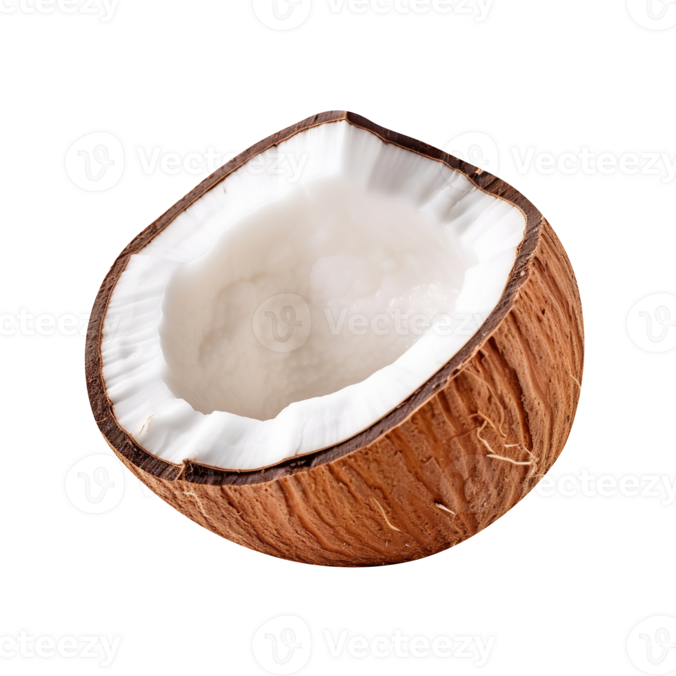 Fresh broken coconut isolated on transparent background png