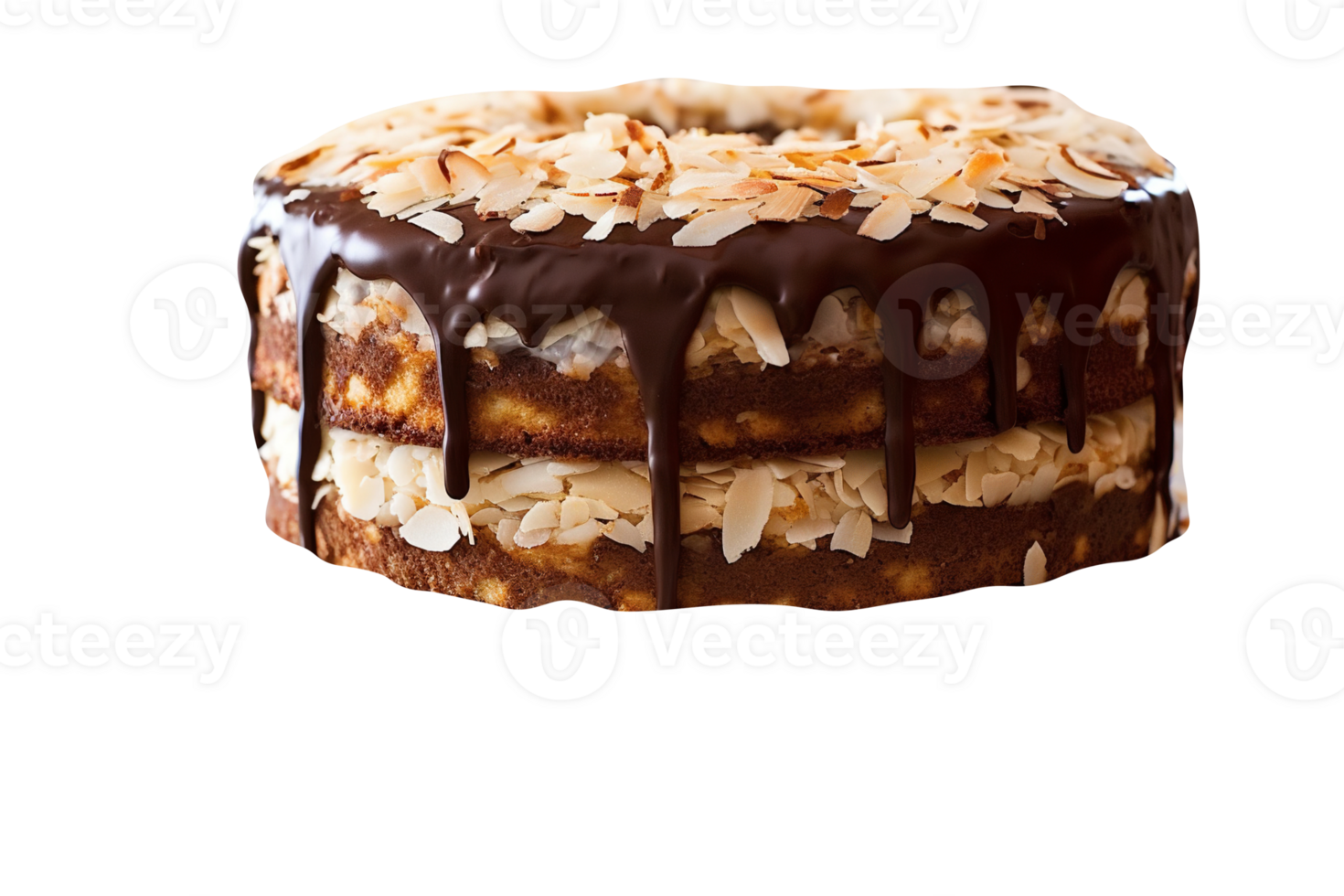 Freshly baked almond joy cake on transparent background png