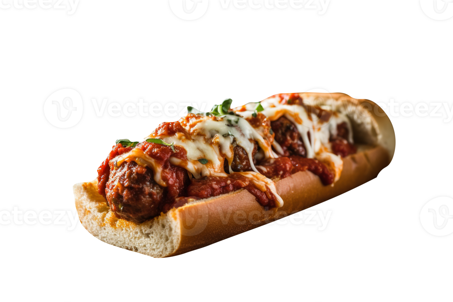 Tasty meatballs sandwich on transparent background png
