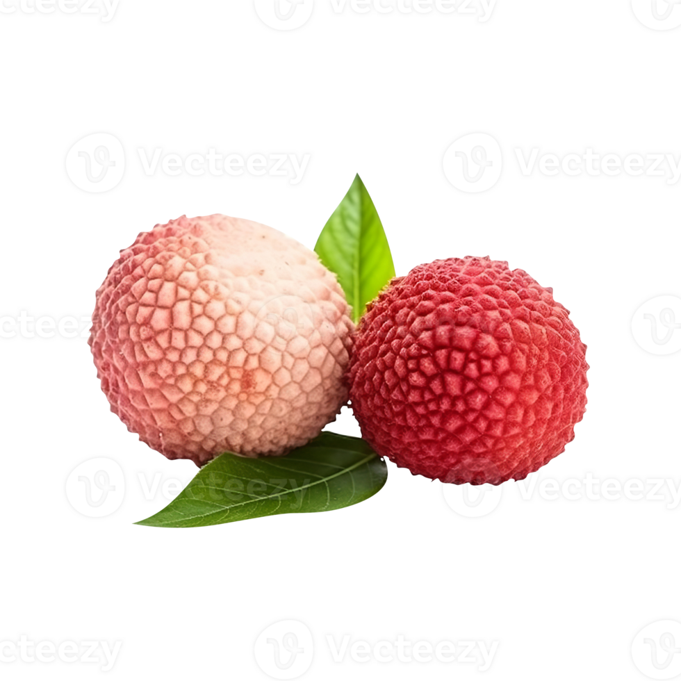 Fresh red lychees with leaf isolated on transparent background png