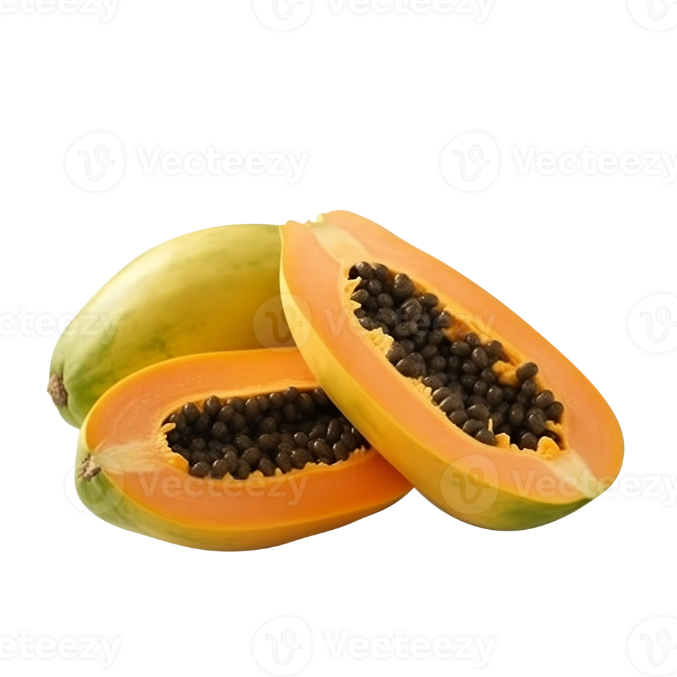 Fresh papaya fruit with slice isolated on transparent background png