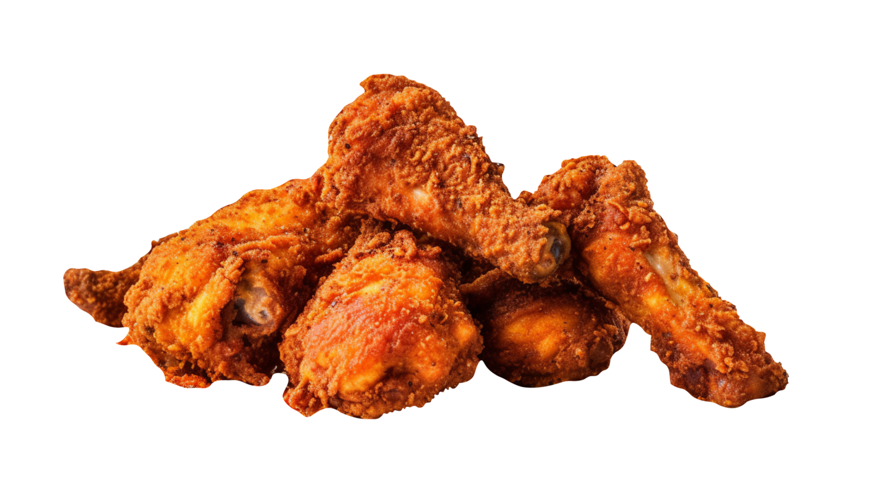 Tasty spicy fried chicken pieces isolated on transparent background png