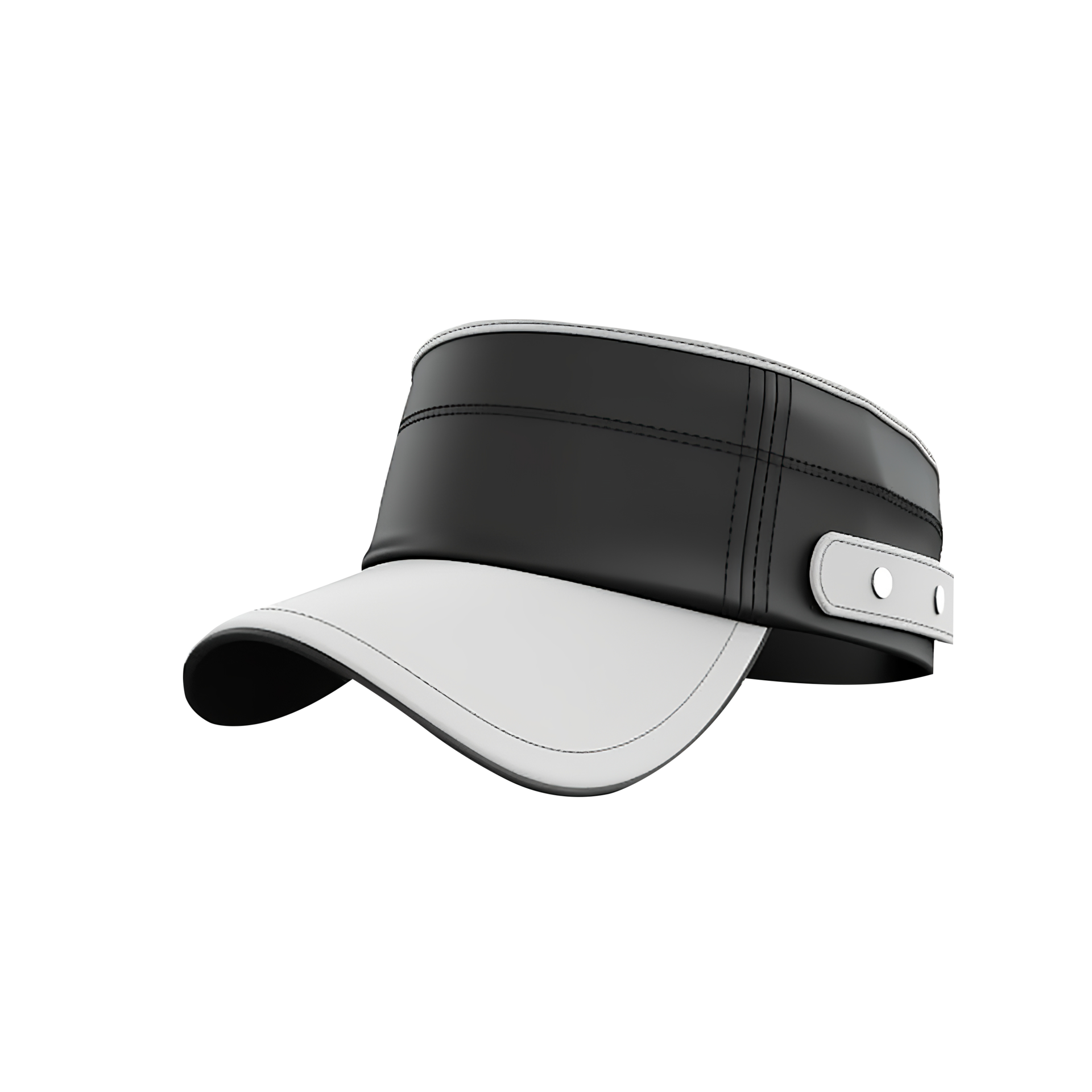 Beautiful black and white visor hat isolated on transparent background
