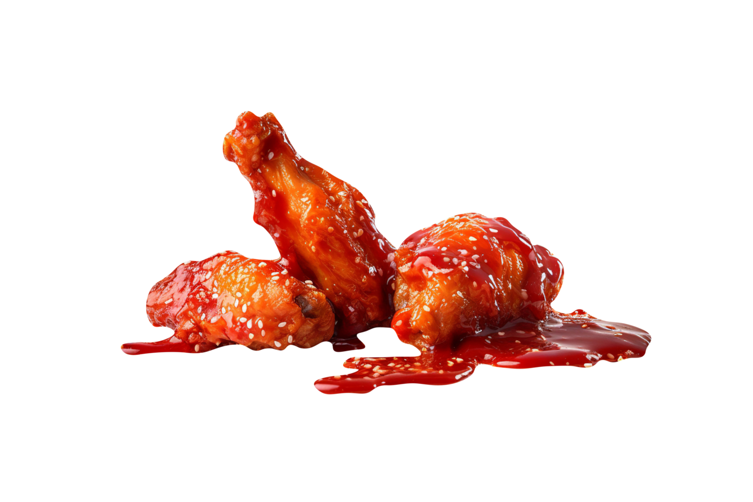 sabroso frito pollo con tomate salsa aislado en transparente antecedentes png