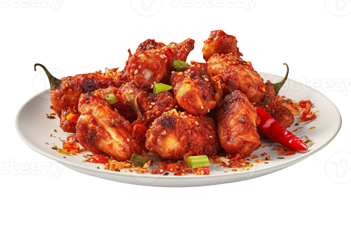 Tasty Szechuan fried chicken isolated on transparent background png