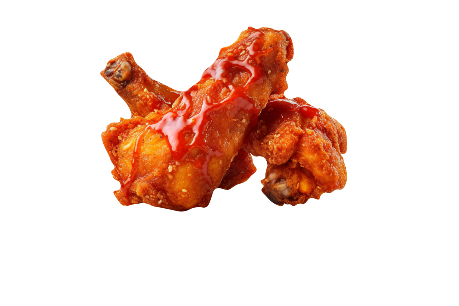 Tasty spicy fried chicken pieces isolated on transparent background png