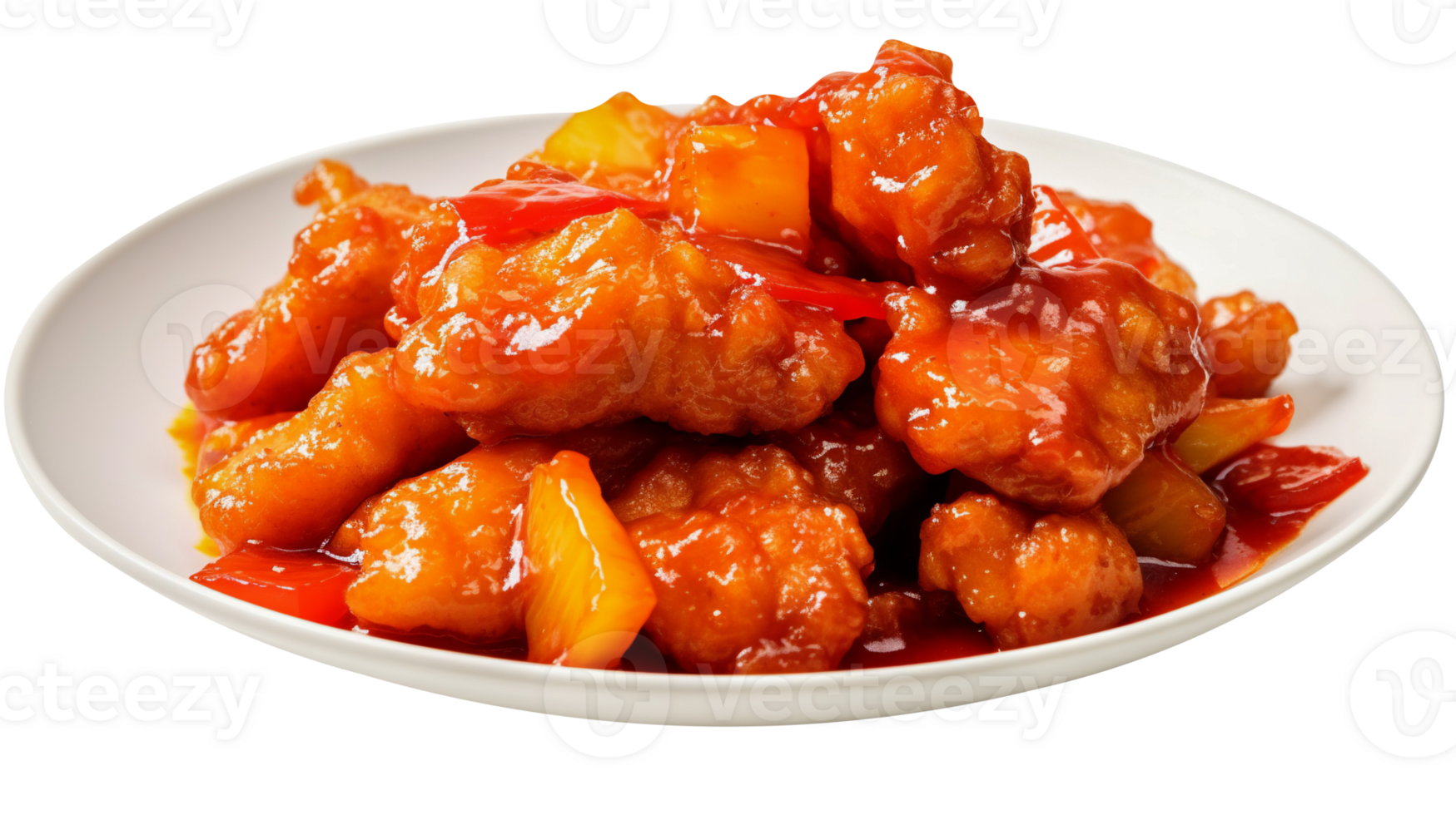 Fresh sweet and sour fried chicken isolated on transparent background