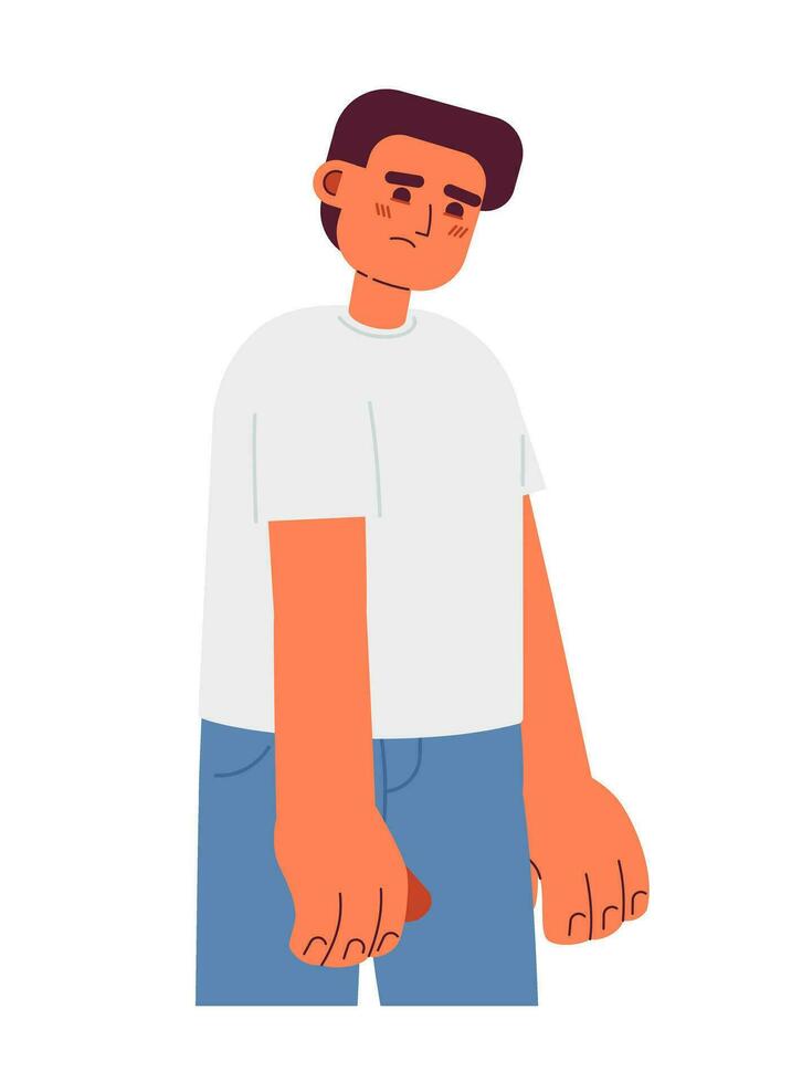 Sad caucasian young man semi flat colorful vector character. Editable full body of unhappy entrepreneur on white. Simple cartoon spot illustration for web graphic design