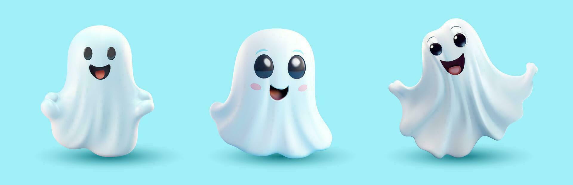 Cute 3d funny ghost set. Vector Illustration