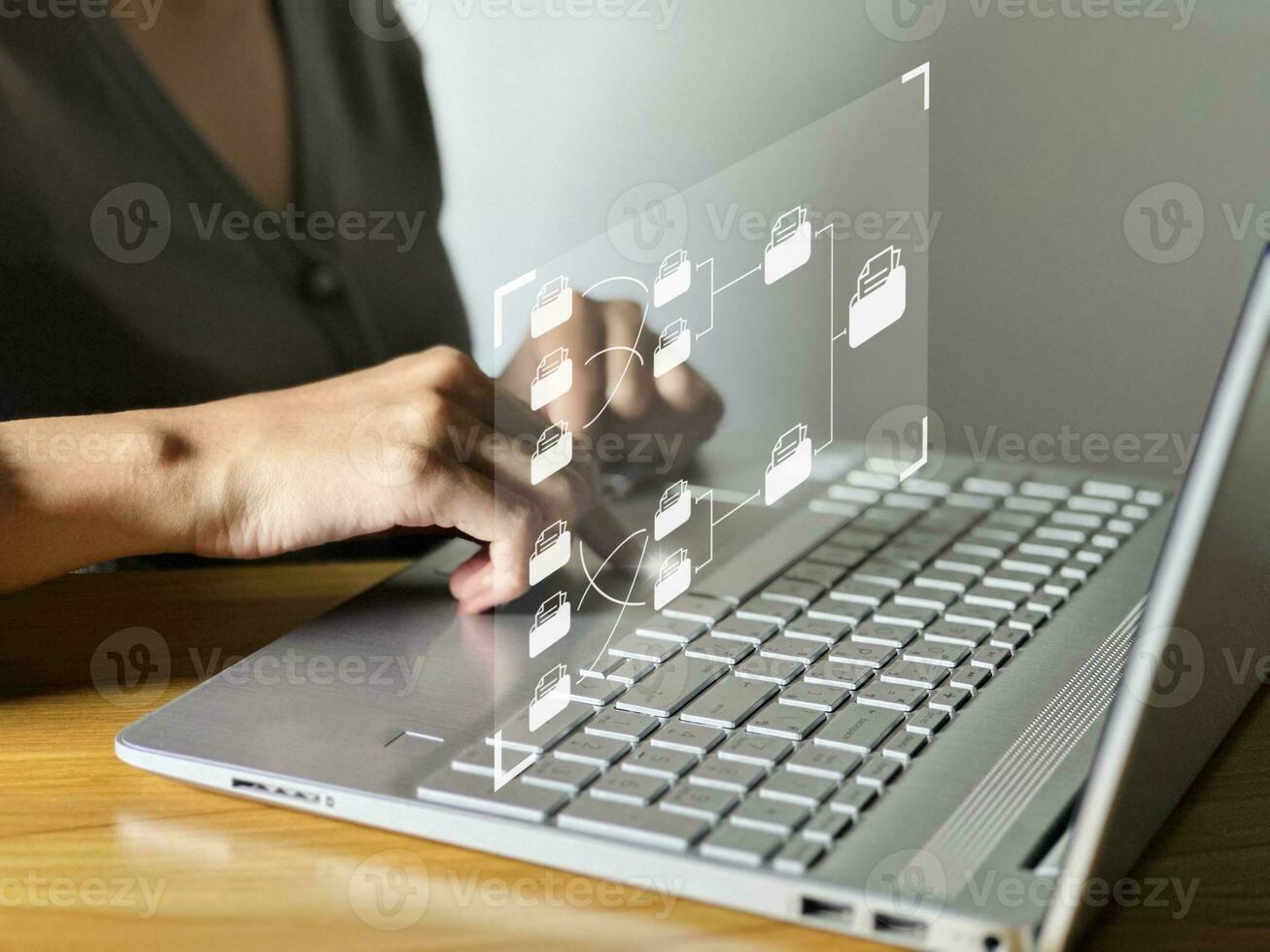 FTP-File Transfer Protocol files receiver and computer backup copy. Exchange information and data. Digital system for transferring documents. photo