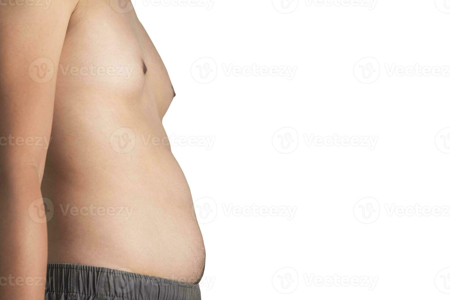 Fat man with big belly isolated on white background. obese man. unhealthy concept. photo