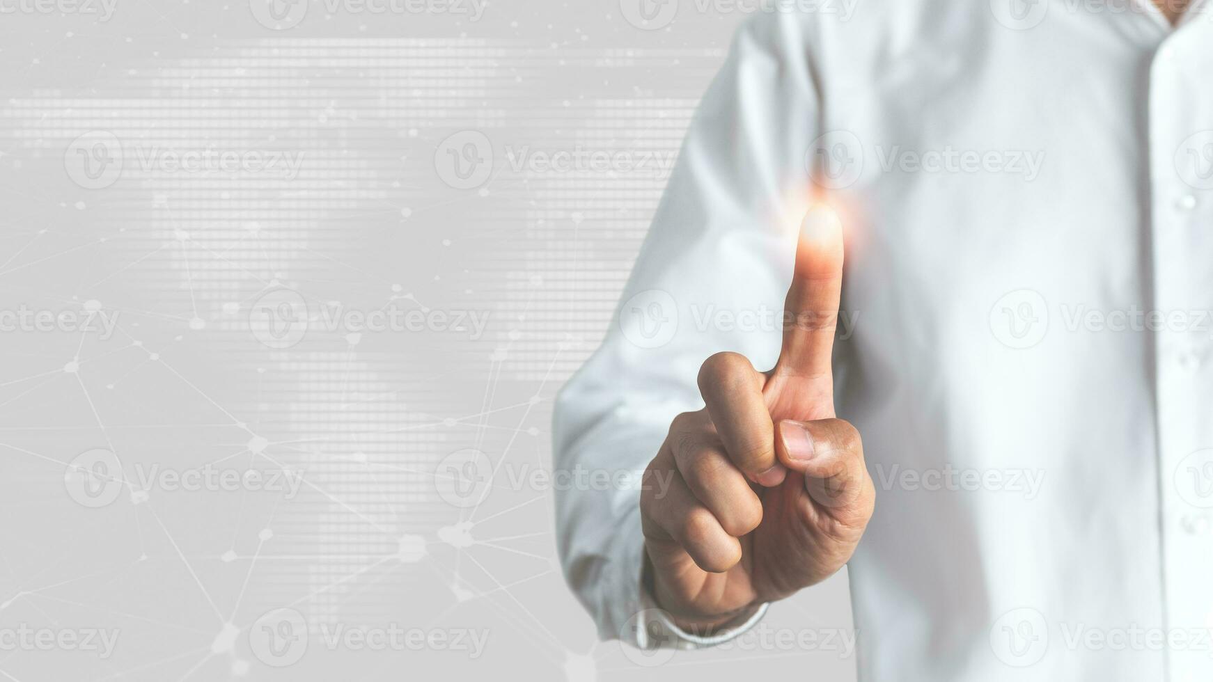Digital information technology concept. Business is pointing 