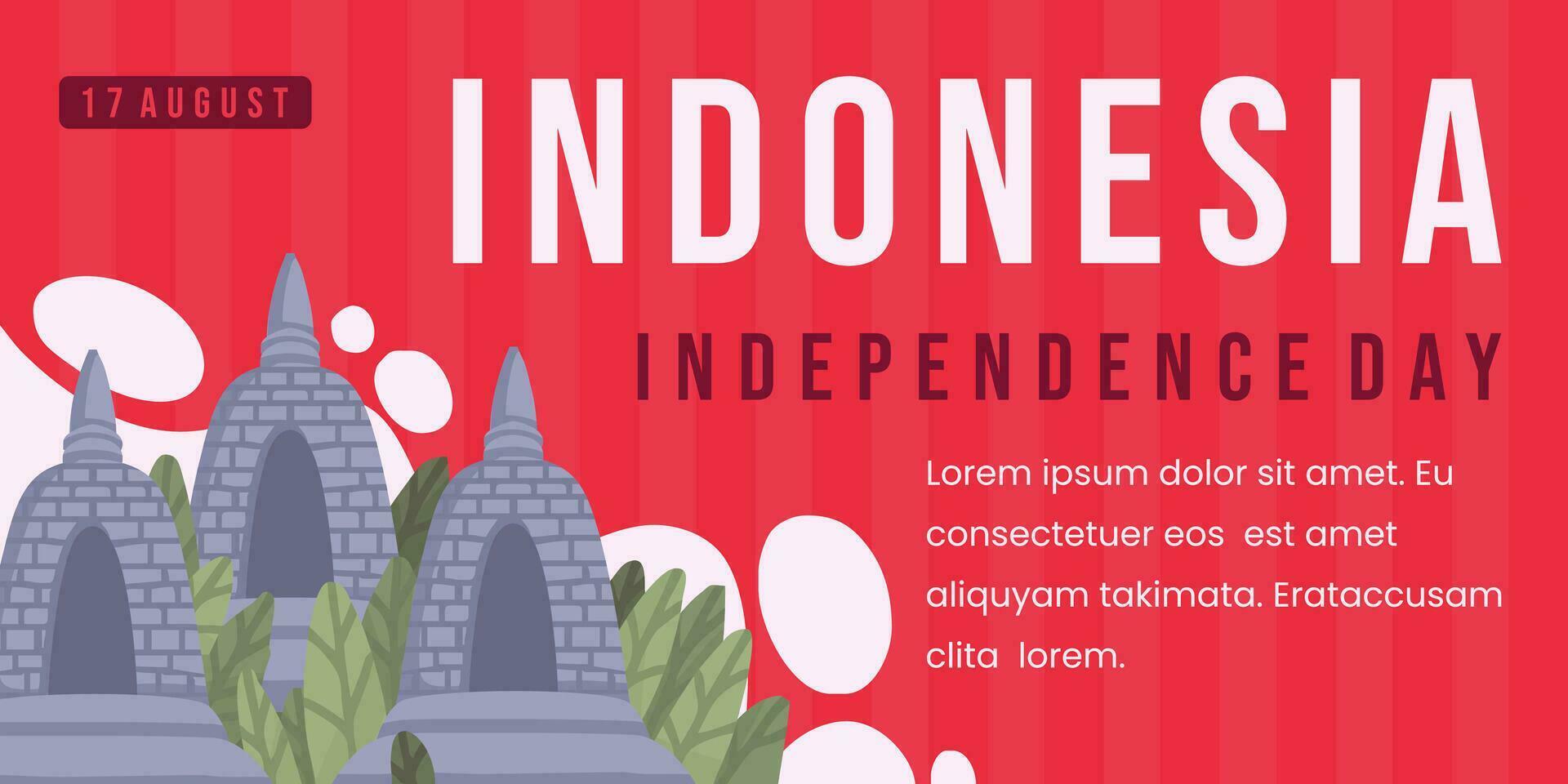 indonesian independence day 17 august banner with red background and temple vector illustration