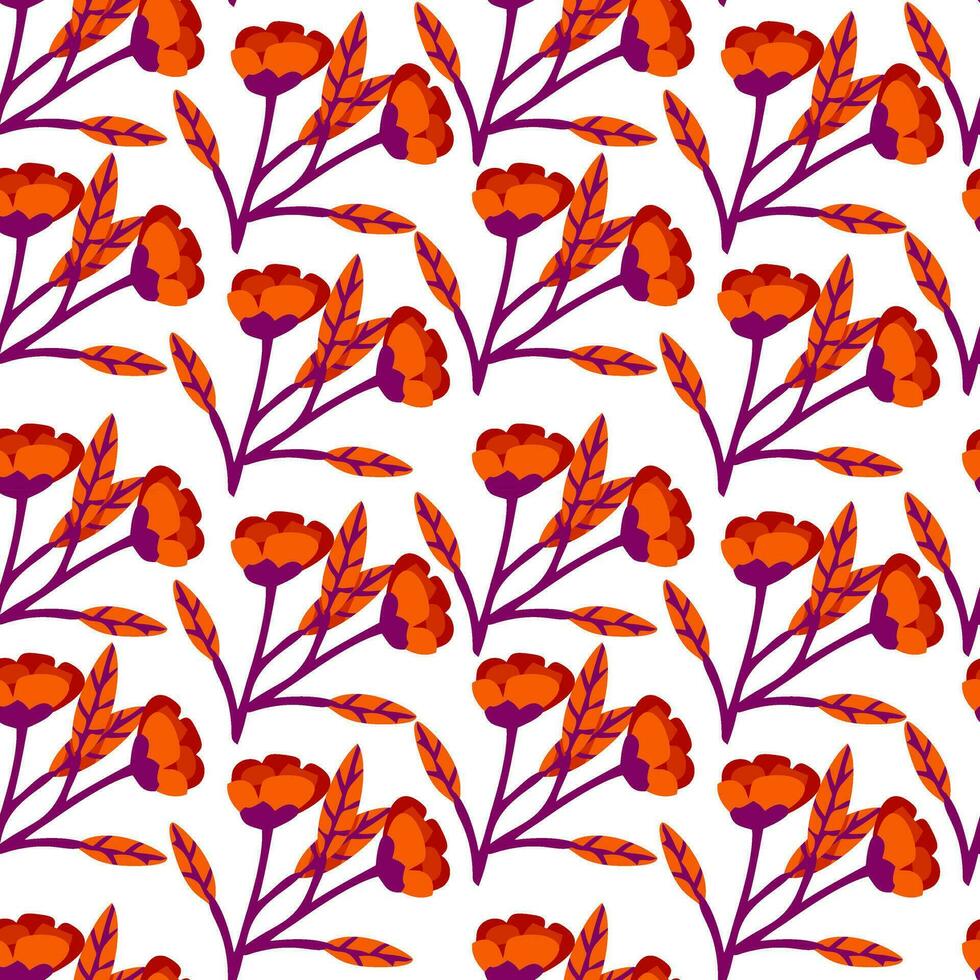 orange flower vector seamless pattern on white background