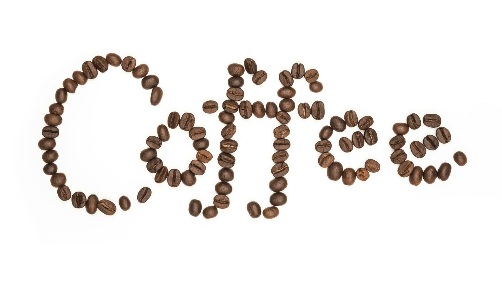 Letter the word coffee made of coffee beans, isolated on white. Concepts, alphabet, Font photo