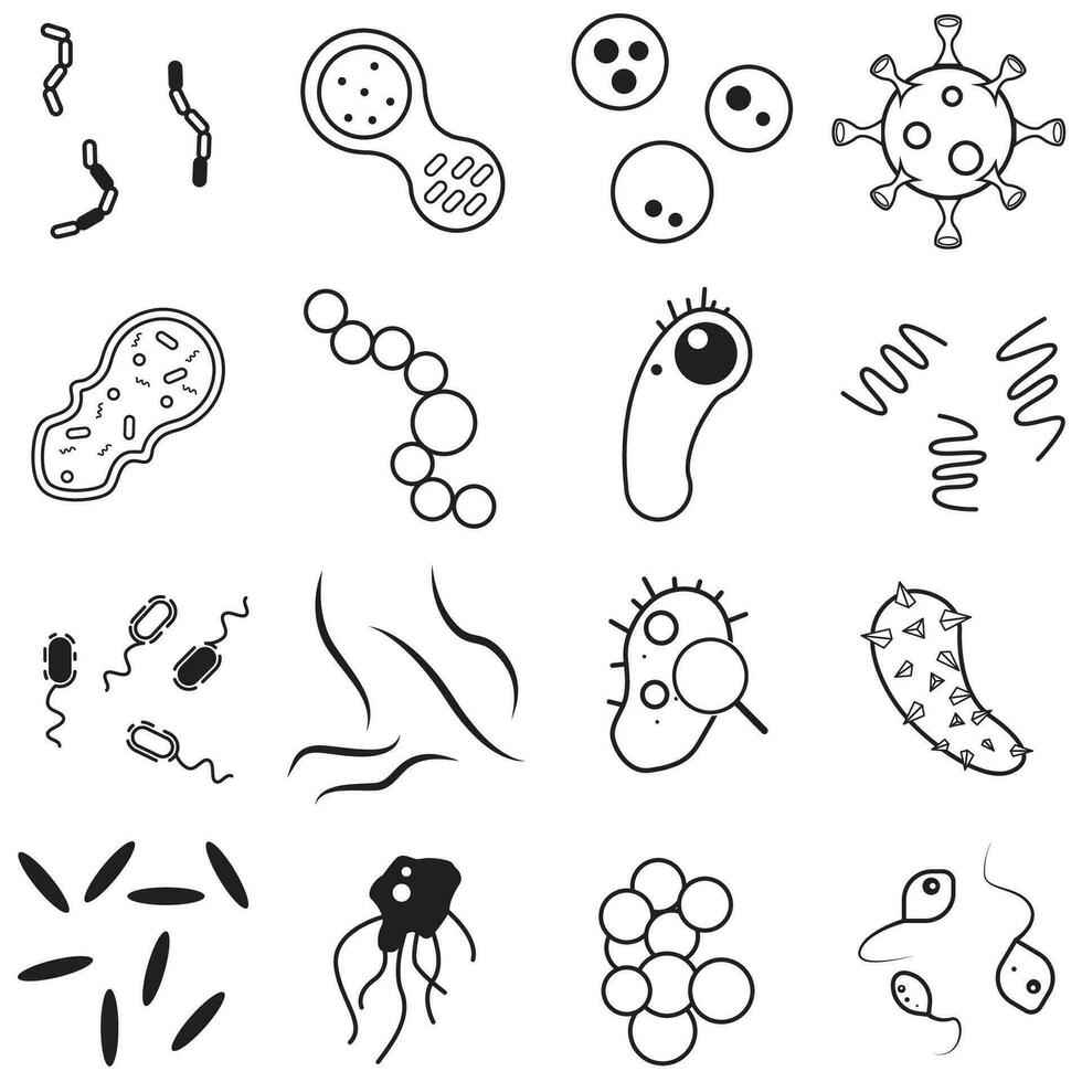 Bacteria Related Vector Line Icons. Contains such Icons as Virus, Colony of Bacteria and more.