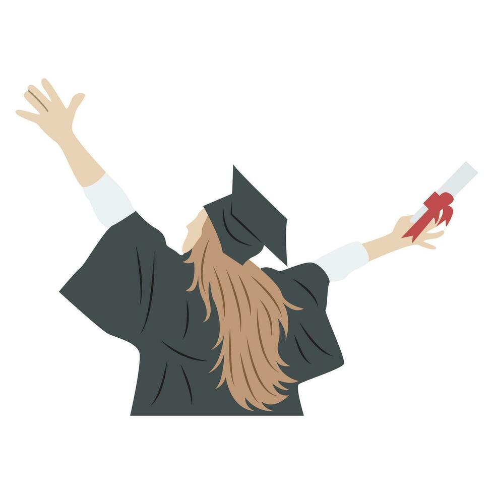 women graduation celebration holding up diploma papers vector