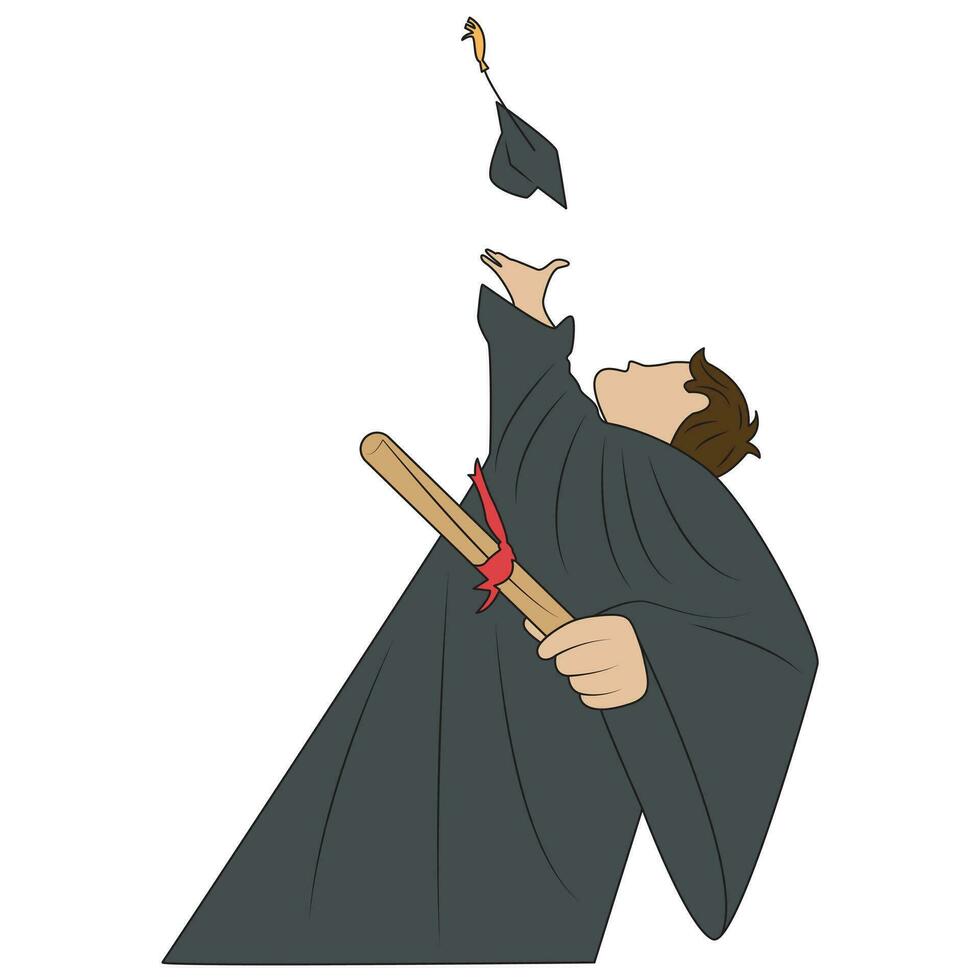 Celebration of male graduates carrying certificates while throwing hats vector