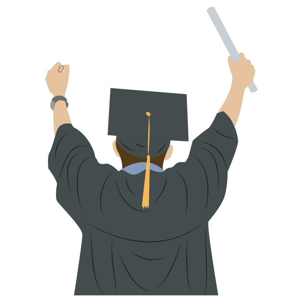 Celebration of male graduates by raising their hands while carrying certificates vector