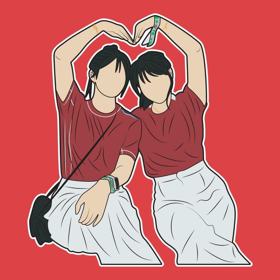 vector de dos hembra mejor amigos con amor poses