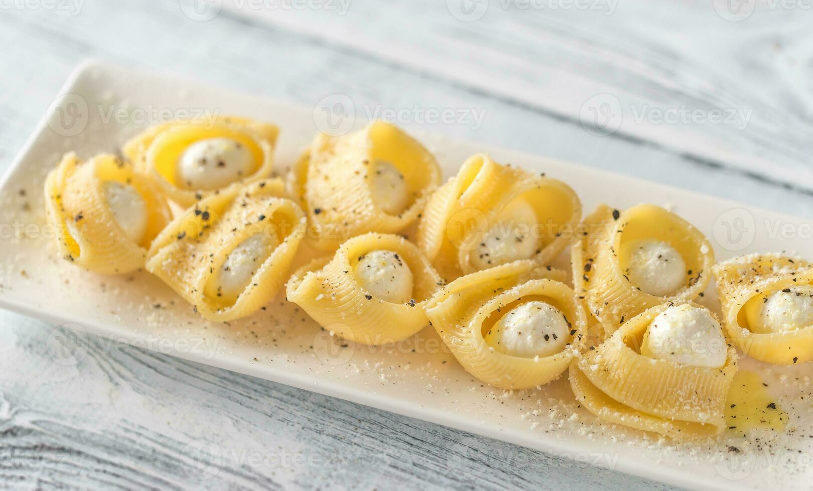 Lumaconi pasta stuffed with bocconcini photo