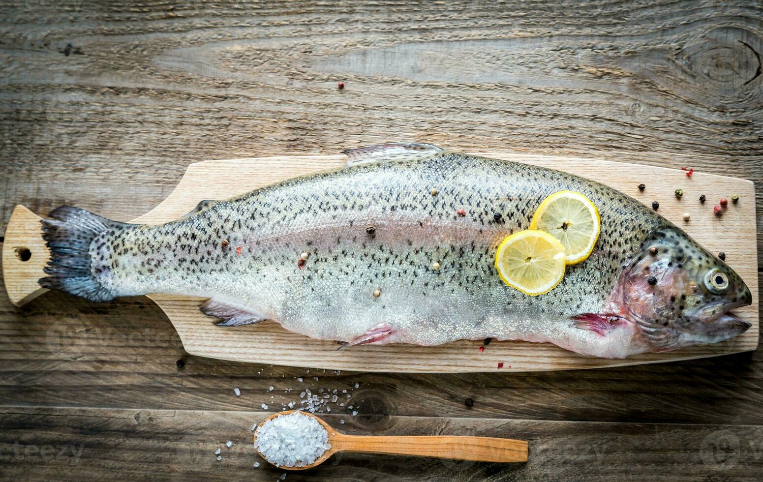 Fresh trout flat lay photo