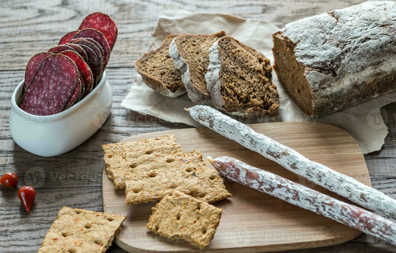 Salami with bread photo