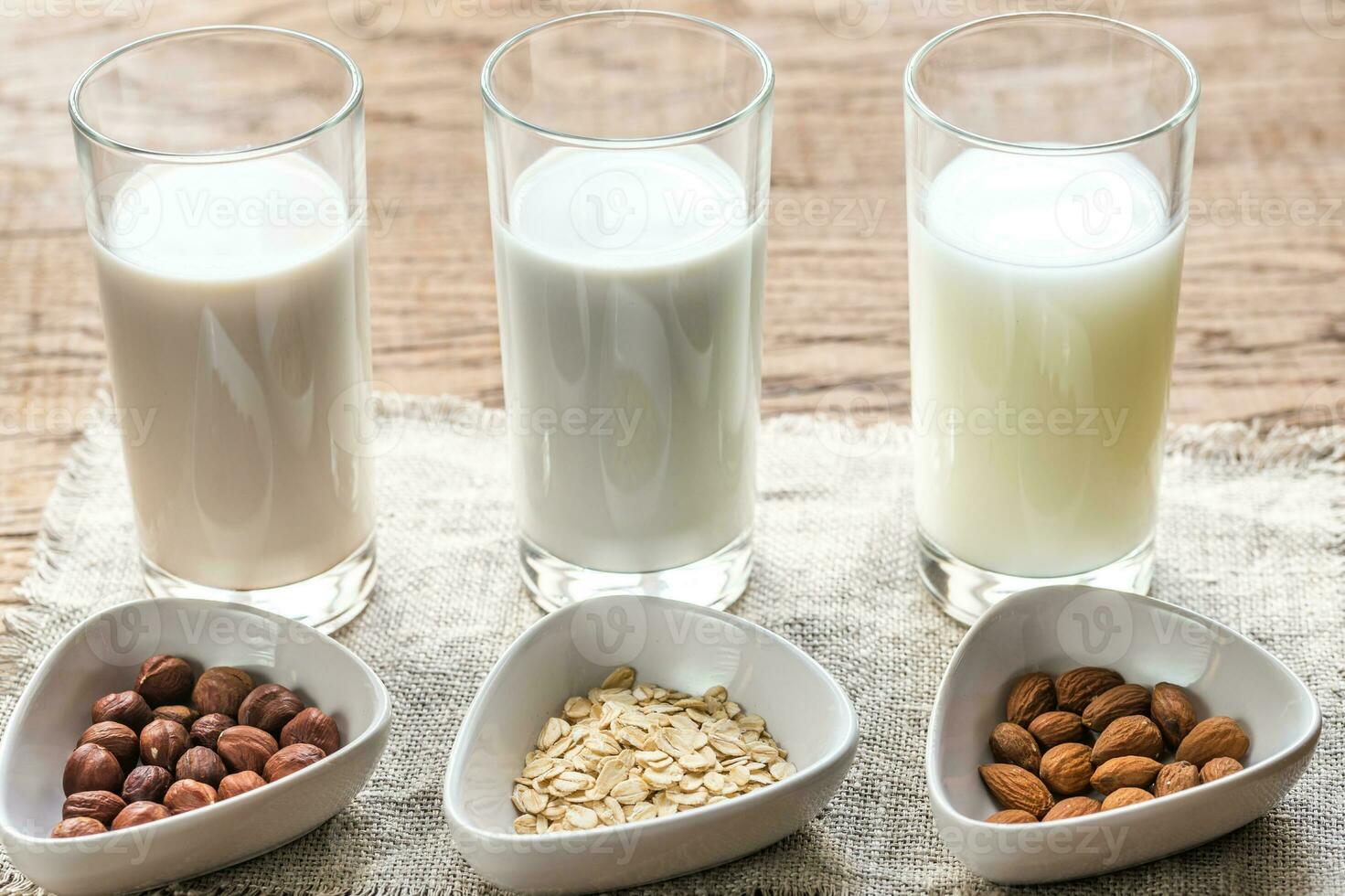 Different types of non-dairy milk photo