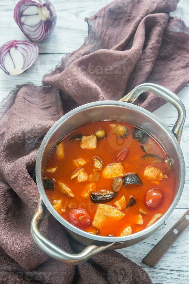 Thai red chicken curry photo