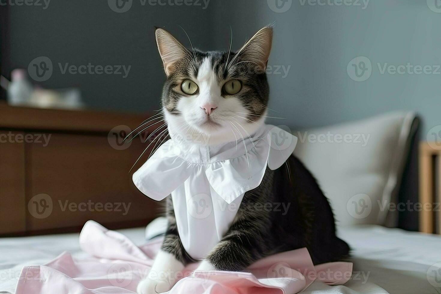 AI Generated Portrait of cat wear maid outfit. photo
