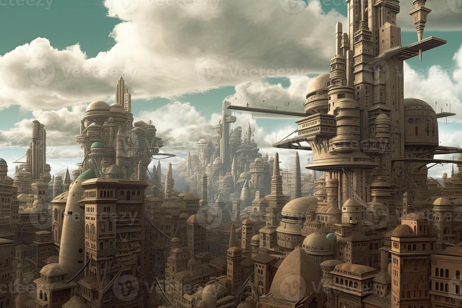 The buildings in this imaginary metropolis seem to stretch endlessly towards the sky. photo