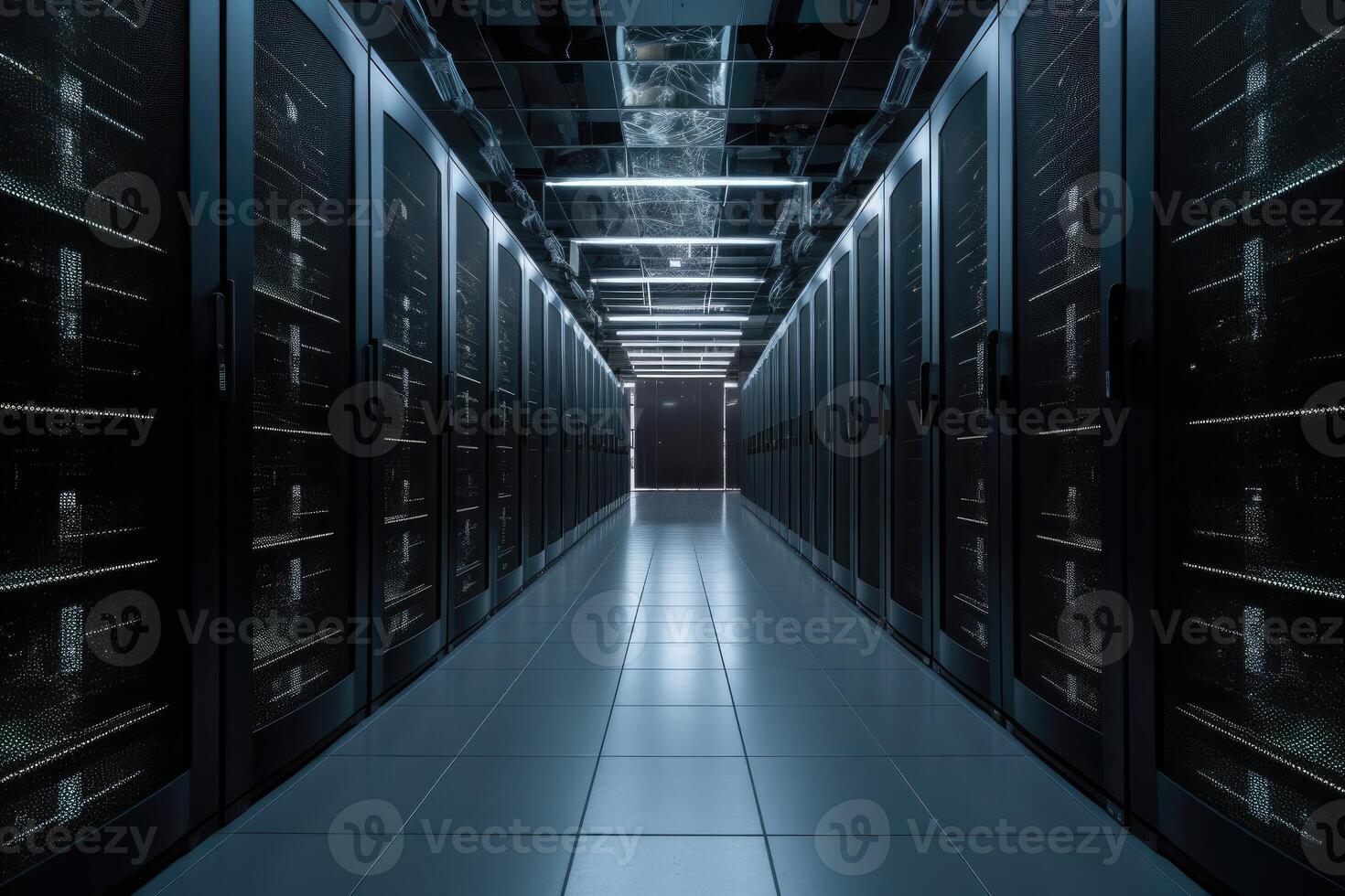 Dramatic image of a data center with servers and storage. photo