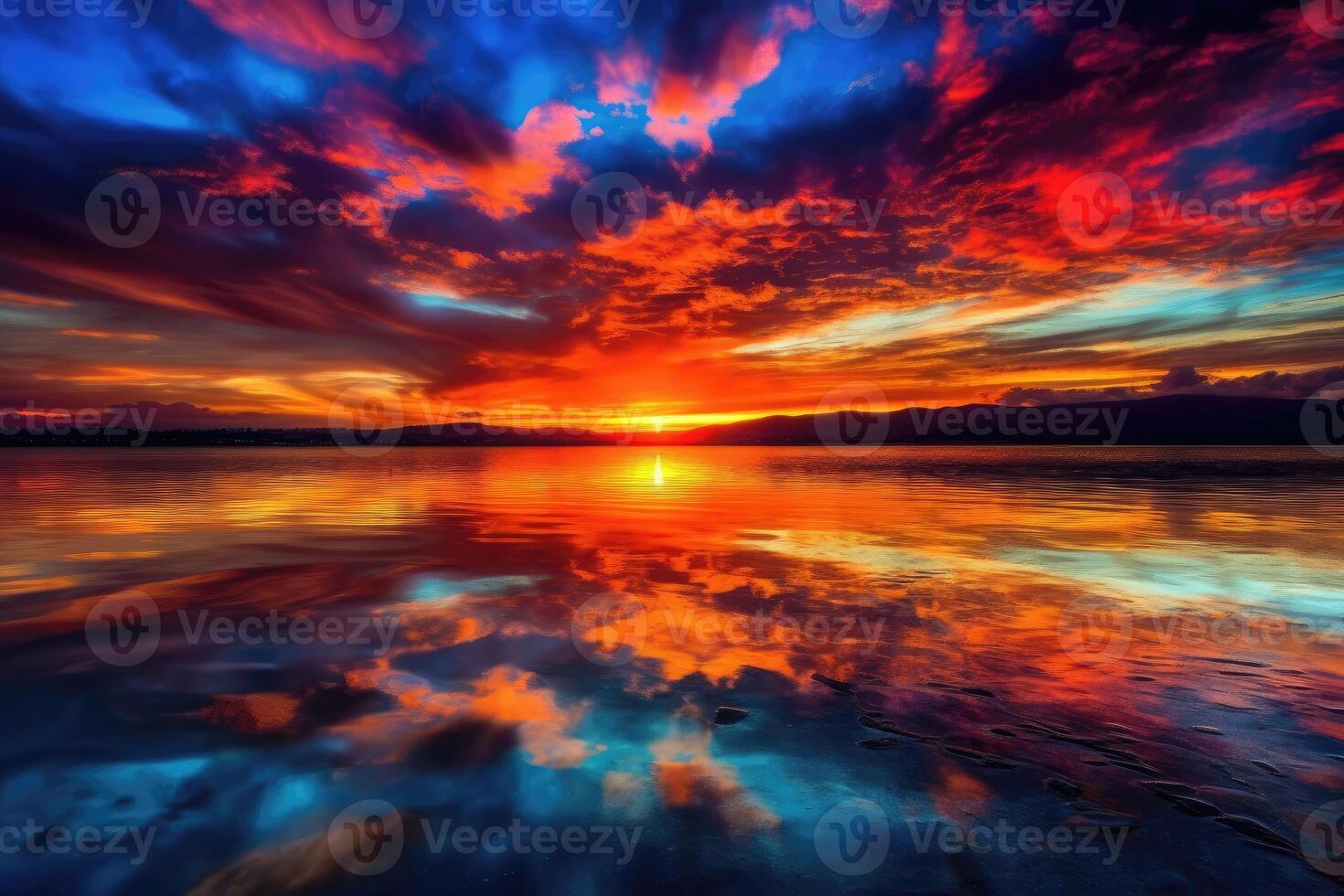 AI Generated Vibrant colors of this sunset are truly breathtaking. photo