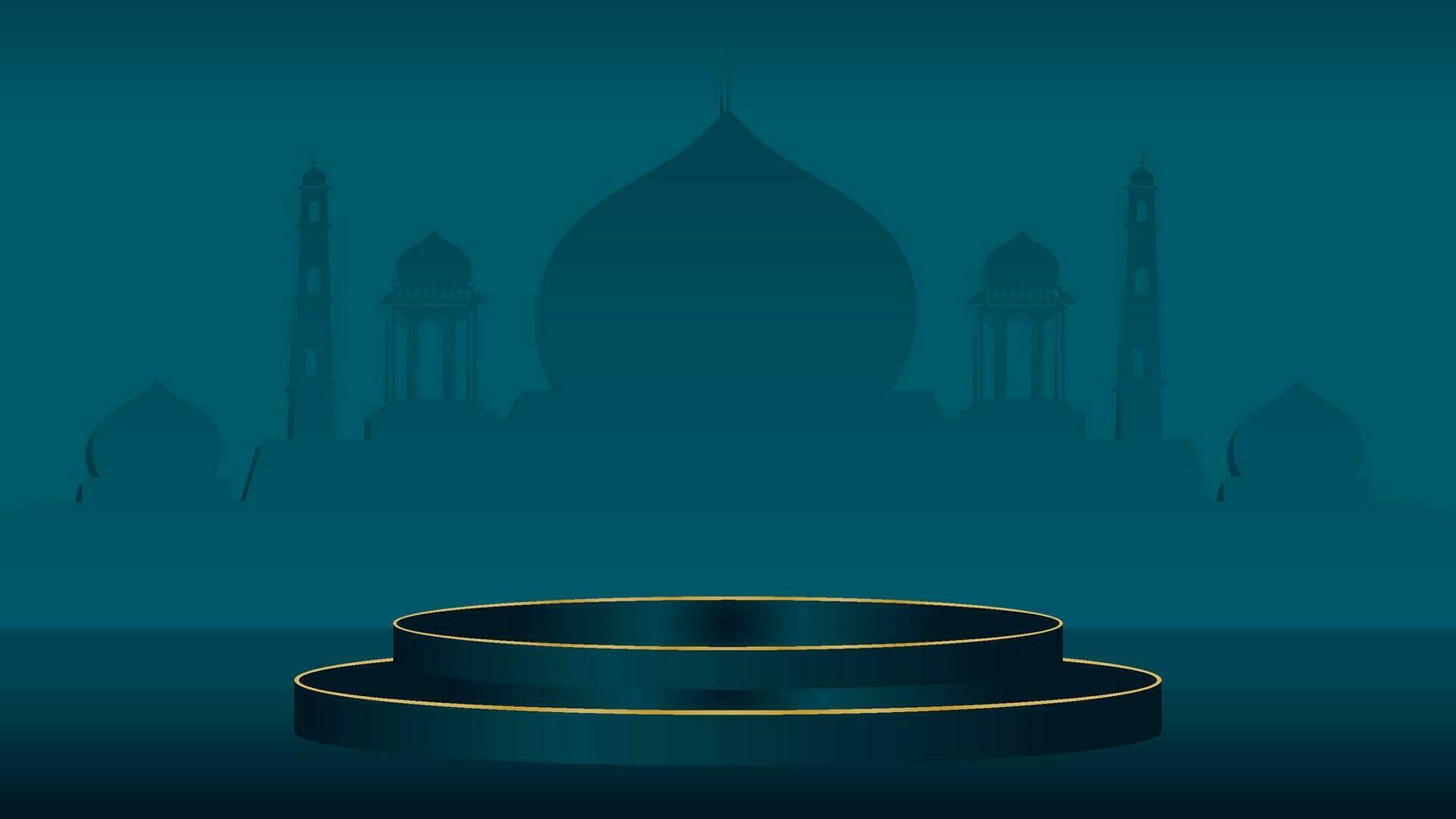 green islamic podium display decoration background with arabic ornament realistic vector illustration