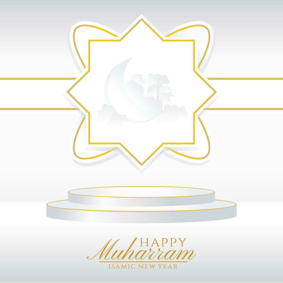 white islamic podium display decoration background with arabic ornament realistic vector illustration