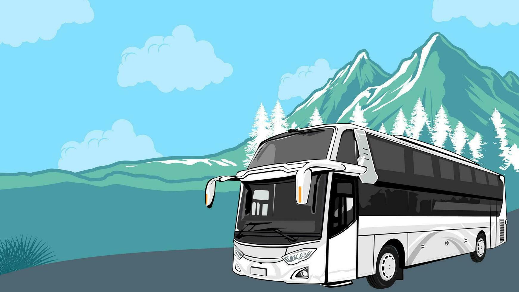 rural transit bus with rural landscape background illustration vector