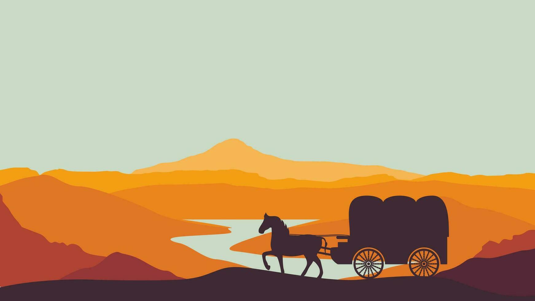 pioneer day background illustration with west american emigrant wagon vector