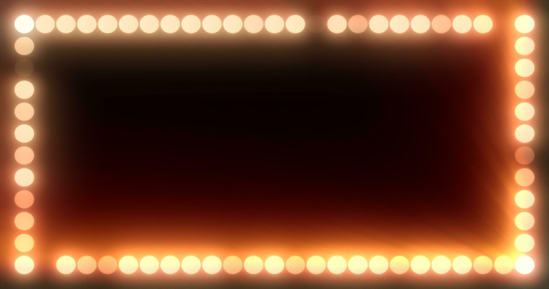 Abstract beauty frame of glowing yellow lights and light bulbs glowing bright magical energy on a black background photo
