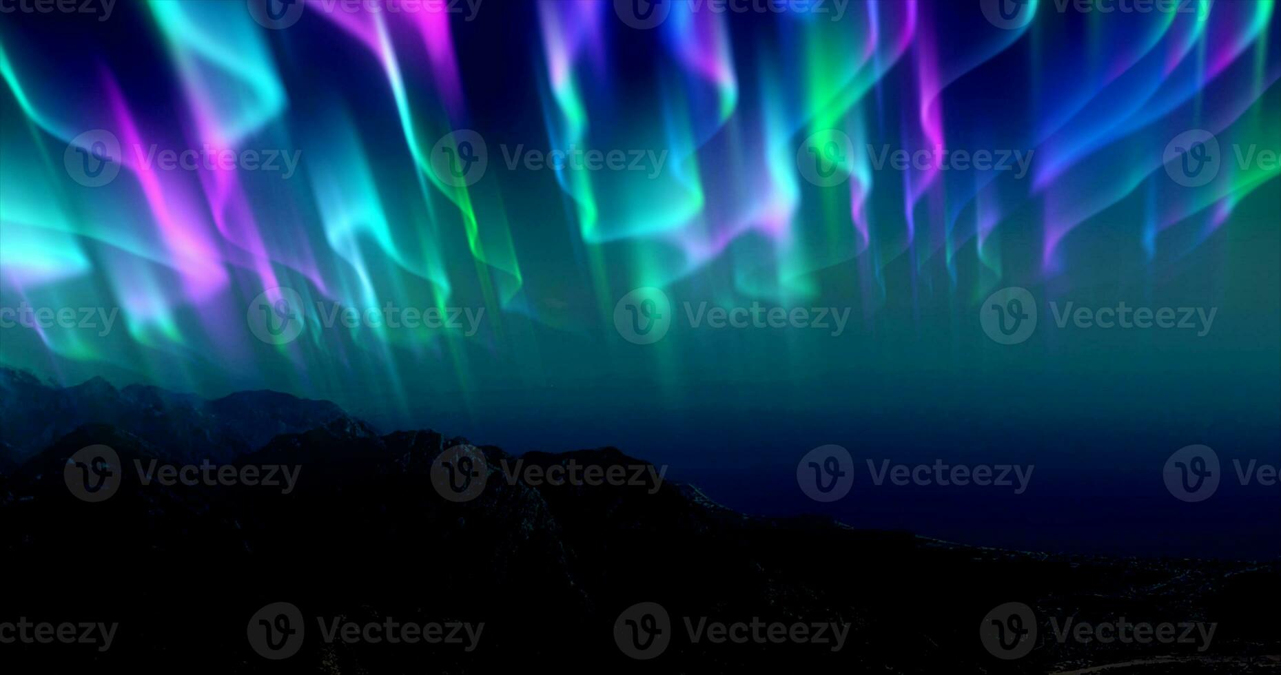 The abstract background of the multi -colored northern lights and mountains in the north, a bright iridescent realistic light light in the sky photo