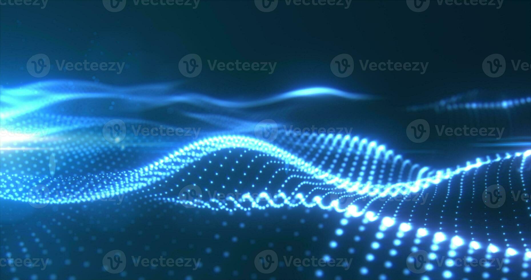 Abstract blue glowing waves from particles and dots energy magical futuristic hi-tech, abstract background photo
