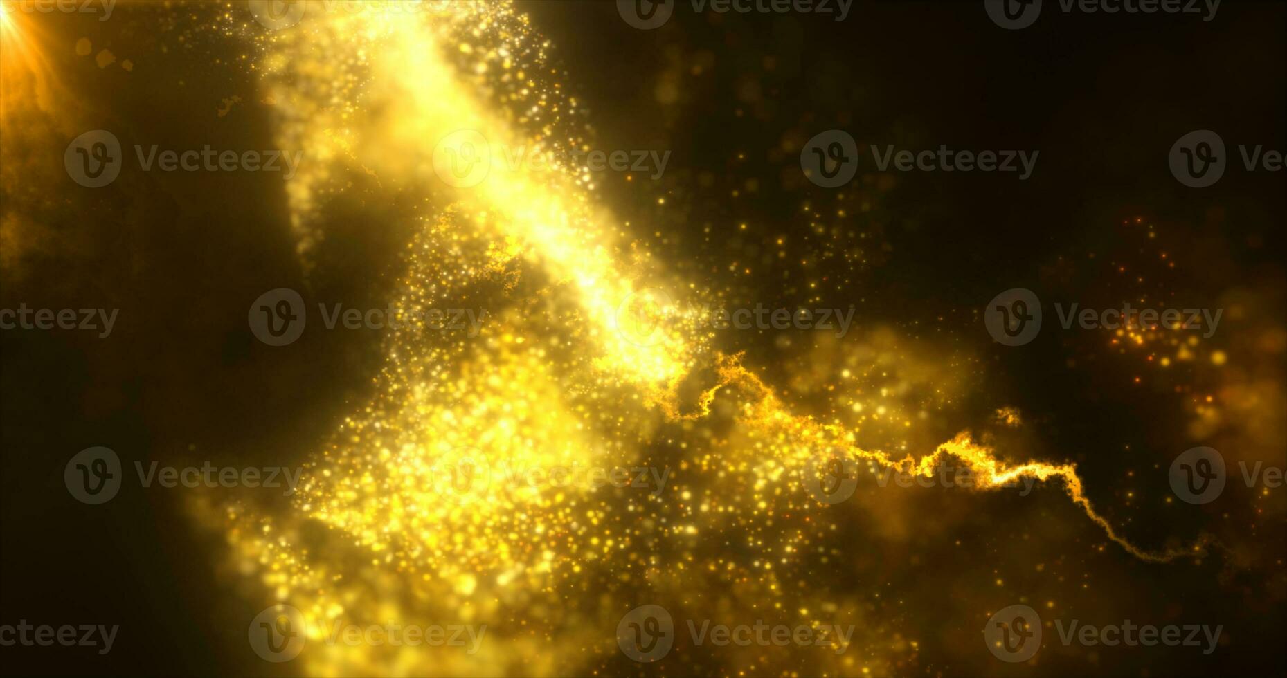 Abstract background of orange yellow fiery flying energy particles of energy magic waves with glow effect and bokeh blur photo