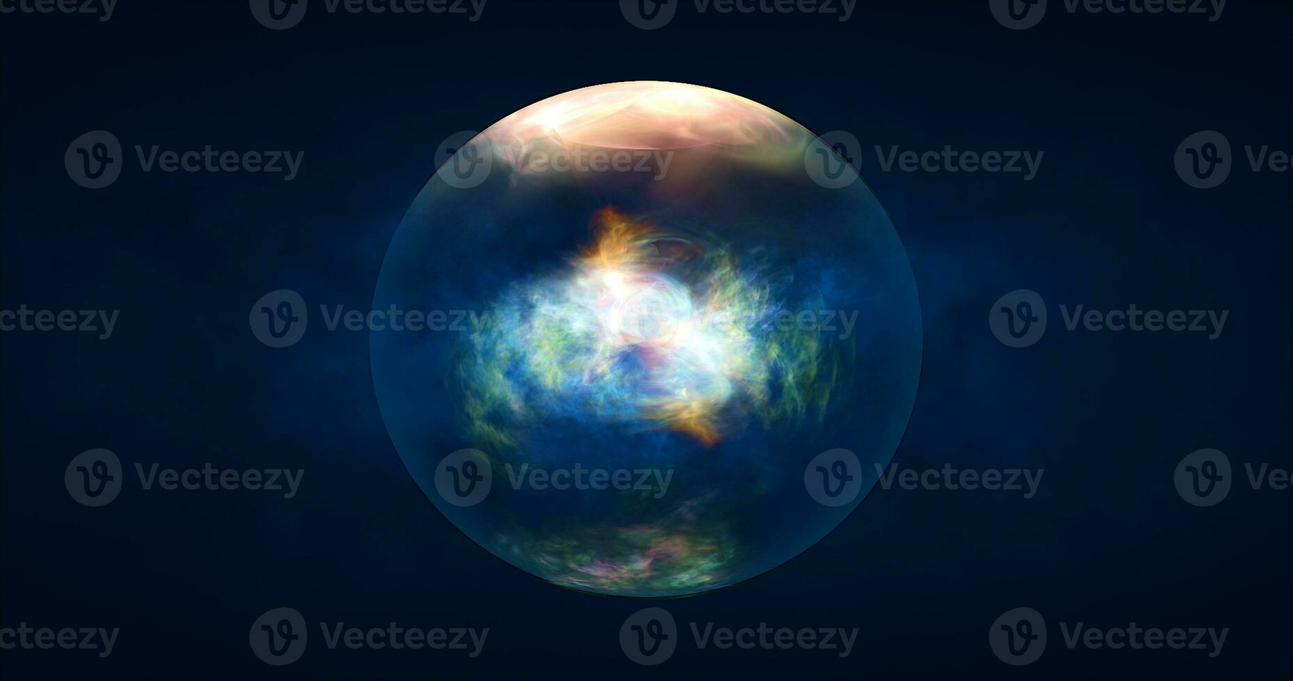 Abstract ball sphere planet iridescent energy transparent glass magic with energy waves in the core abstract background photo